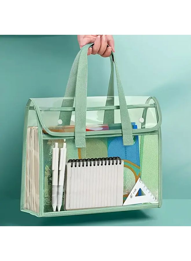 Green Large Capacity Transparent File Bag for A4 Papers Tablets Stationery - Image 1