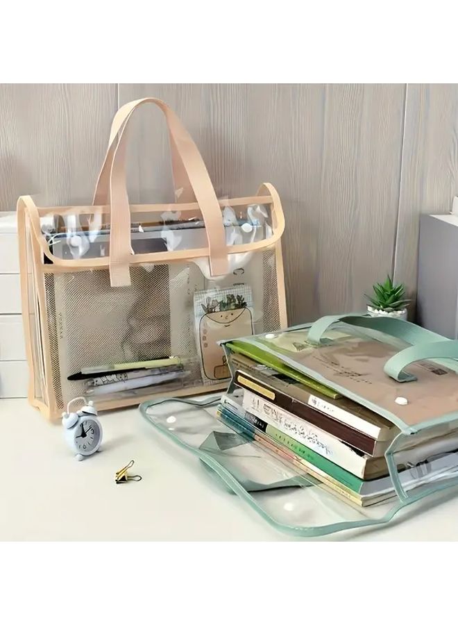 Green Large Capacity Transparent File Bag for A4 Papers Tablets Stationery - Image 5