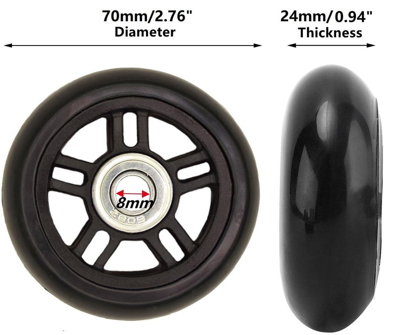Oro 1 Pair Luggage Wheels Replacement 70x22mm(2.76"x0.87") with 8mm(0.31") Bearings 40mm(1.57") Axles Wrenchs Repair Set for Suitcase - Image 2