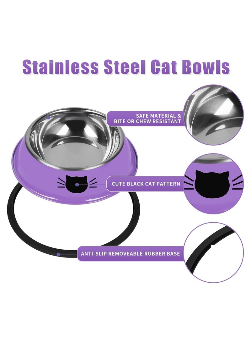 2Pcs Cat Bowl Pet Bowl for Food and Water, Stainless Steel Cat Bowl Pet Bowl,Non-Slip With Rubber Base for indoor Cats Small Dogs(Black/Purple) - Image 4