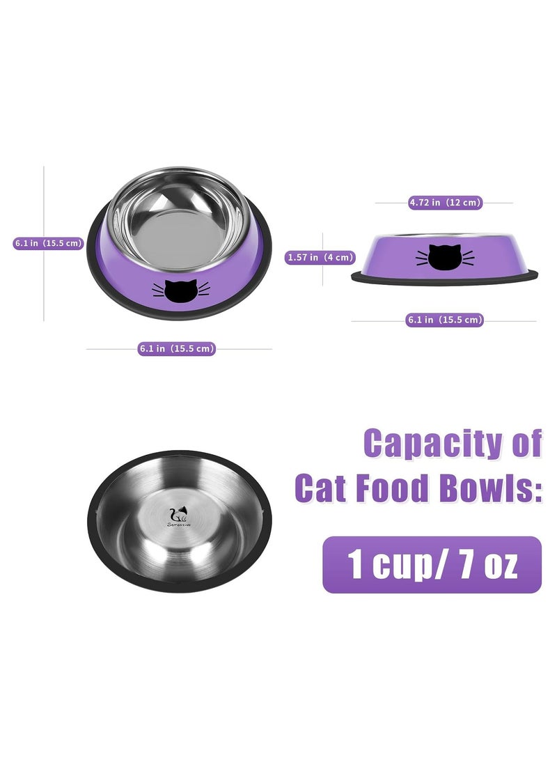 2Pcs Cat Bowl Pet Bowl for Food and Water, Stainless Steel Cat Bowl Pet Bowl,Non-Slip With Rubber Base for indoor Cats Small Dogs(Black/Purple) - Image 2