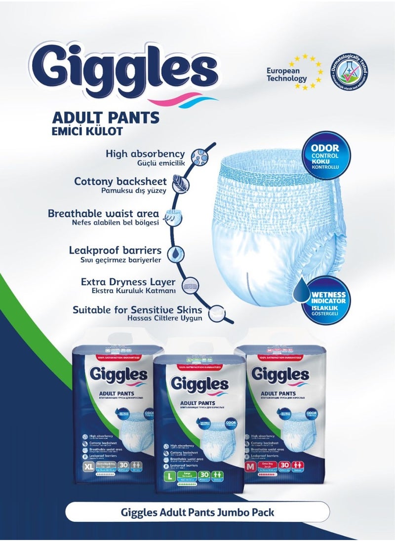 giggles 2 Pack Of Adult Pants Culotte Turkish Made with Wetness Indicator and Odor Control XL Size- 30 Pieces  - Image 2