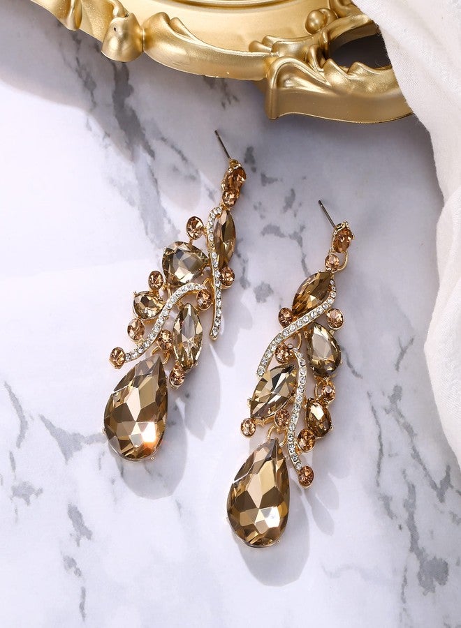 BriLove Bohemian Boho Dangle Jewelrys for Women Crystal Multi Teardrop Filigree Cluster Chandelier Earring Champagne Gold-Tone - Image 5