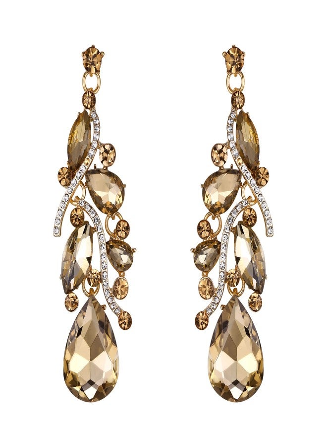 BriLove Bohemian Boho Dangle Jewelrys for Women Crystal Multi Teardrop Filigree Cluster Chandelier Earring Champagne Gold-Tone - Image 1