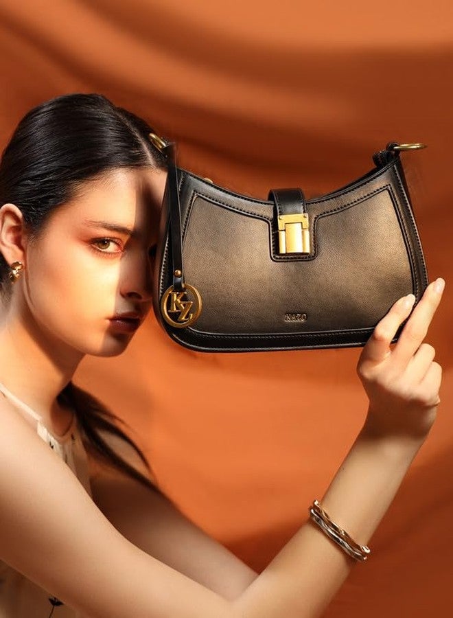 Kazo Bag Black Structured Shoulder Handbag | Premium Faux Leather Purse - Image 3