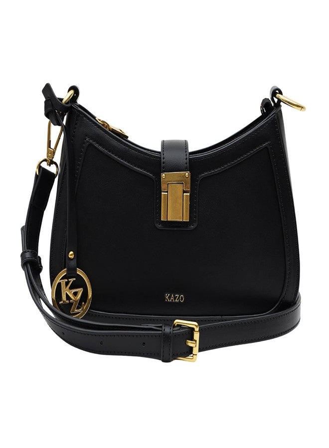 Kazo Bag Black Structured Shoulder Handbag | Premium Faux Leather Purse - Image 1