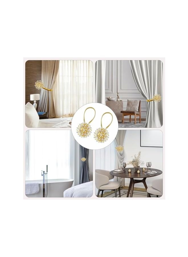 The Bros - 2 PCS Magnetic Curtain Tiebacks, Crystal Decor Curtain Ties for Drapes No Drilling Drapery Holdbacks with High-Elastic Spring Wire for Home Office Window Decorative Holdback, Gold - Image 1