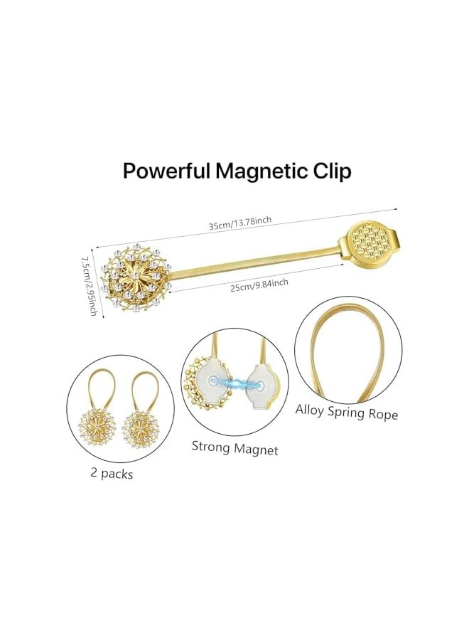 The Bros - 2 PCS Magnetic Curtain Tiebacks, Crystal Decor Curtain Ties for Drapes No Drilling Drapery Holdbacks with High-Elastic Spring Wire for Home Office Window Decorative Holdback, Gold - Image 1