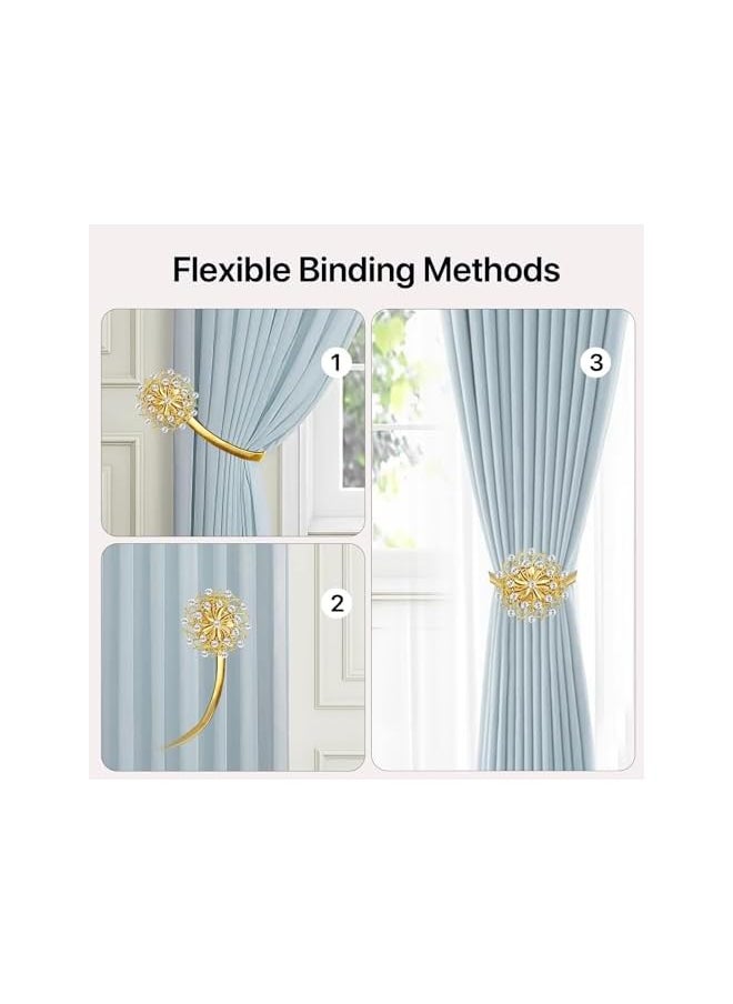 The Bros - 2 PCS Magnetic Curtain Tiebacks, Crystal Decor Curtain Ties for Drapes No Drilling Drapery Holdbacks with High-Elastic Spring Wire for Home Office Window Decorative Holdback, Gold - Image 1