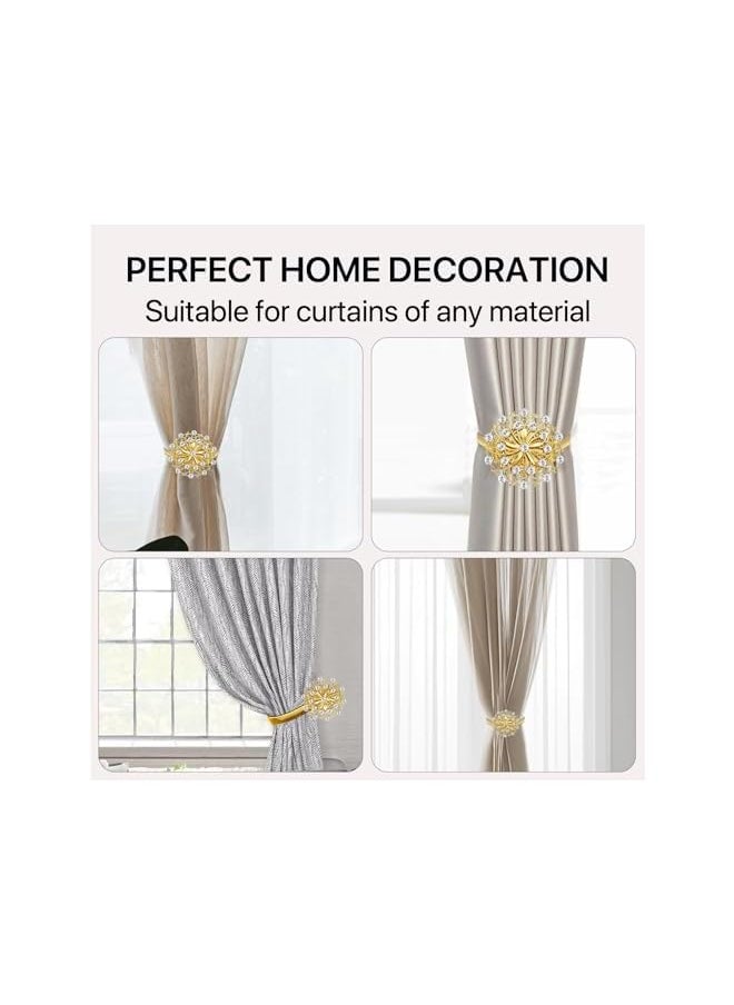 The Bros - 2 PCS Magnetic Curtain Tiebacks, Crystal Decor Curtain Ties for Drapes No Drilling Drapery Holdbacks with High-Elastic Spring Wire for Home Office Window Decorative Holdback, Gold - Image 1
