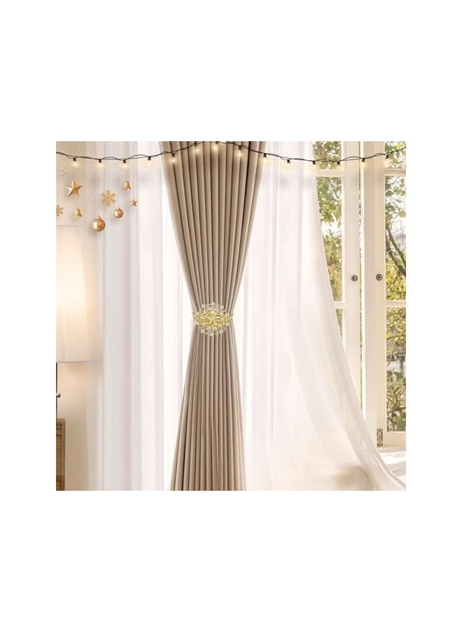 The Bros - 2 PCS Magnetic Curtain Tiebacks, Crystal Decor Curtain Ties for Drapes No Drilling Drapery Holdbacks with High-Elastic Spring Wire for Home Office Window Decorative Holdback, Gold - Image 1