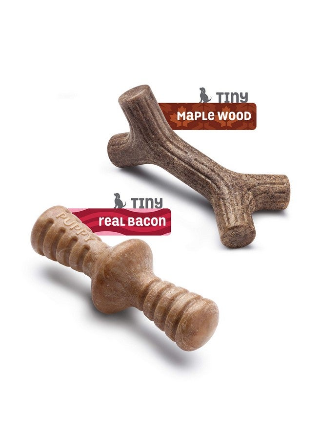 Benebone Puppy 2-Pack Maplestick/Zaggler Durable Dog Chew Toys for Gentle Chewers, Real Bacon, Real Maplewood, Made in USA, Tiny - Image 3
