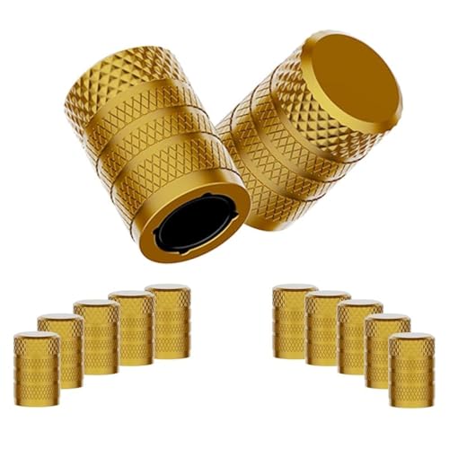 CKAuto Tire Valve Stem Caps, Yellow, 10 pcs/Pack, Anodized Aluminum Tire Cap Set, Corrosion Resistant, Universal Stem Covers for Cars Trucks Motorcycles SUVs and Bikes - Image 1