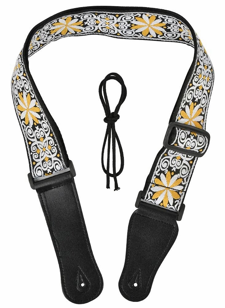 KASTWAVE حزام جيتار مطرز، حزام جيتار/حزام باس قابل للتعديل، حزام قطني للجيتار باس والكهربائي والصوتي (طول 95-158 سم، عرض 50 سم) - Image 1