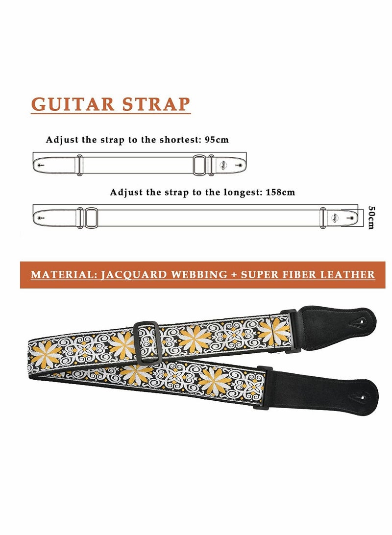 KASTWAVE حزام جيتار مطرز، حزام جيتار/حزام باس قابل للتعديل، حزام قطني للجيتار باس والكهربائي والصوتي (طول 95-158 سم، عرض 50 سم) - Image 2