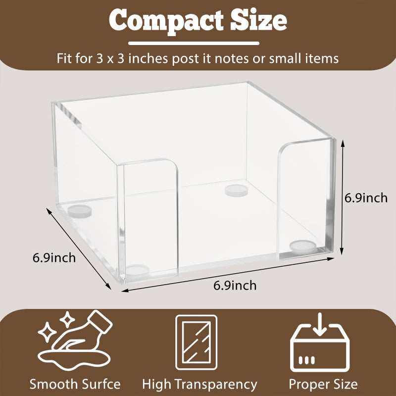 Uaimvie Acrylic Sticky Note Holder, 3x3 Crystal Clear Notepad Holder with Anti-Slip Base Sticky Note Dispenser for Office Desk, Home Organizer - Image 2