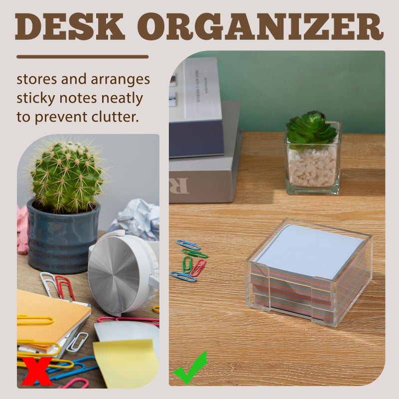 Uaimvie Acrylic Sticky Note Holder, 3x3 Crystal Clear Notepad Holder with Anti-Slip Base Sticky Note Dispenser for Office Desk, Home Organizer - Image 5