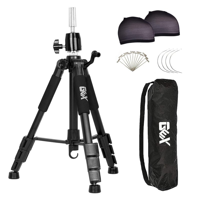 gexworldwide 55" Mannequin Tripod Stand Canvas Block Training Doll Manikin Head Wig Stand for Cosmetology Hairdressing (Black) - Image 1