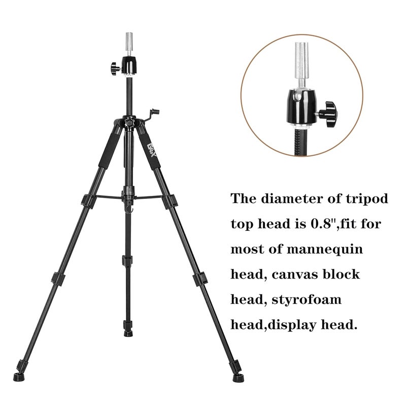 gexworldwide 55" Mannequin Tripod Stand Canvas Block Training Doll Manikin Head Wig Stand for Cosmetology Hairdressing (Black) - Image 4