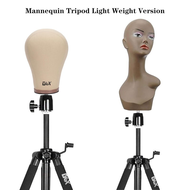 gexworldwide 55" Mannequin Tripod Stand Canvas Block Training Doll Manikin Head Wig Stand for Cosmetology Hairdressing (Black) - Image 5