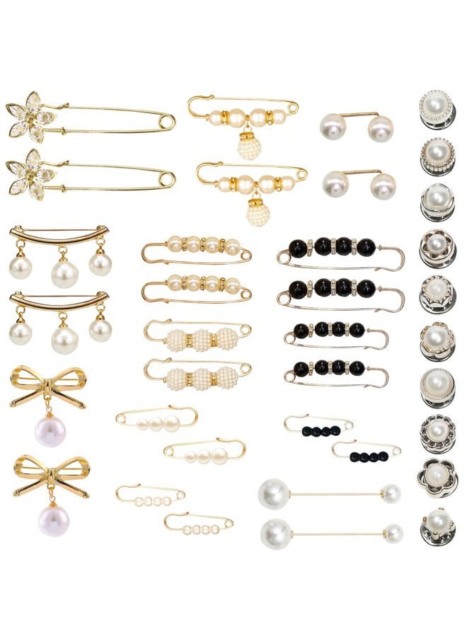 OYANIMO 36 Pcs Pearl Brooch Pins Sweater Shawl Clip Neckline Safety Pin Faux Rhinestones Brooches for Women Clothing Dress Pants Skirt Waist Decoration Accessories - Image 1