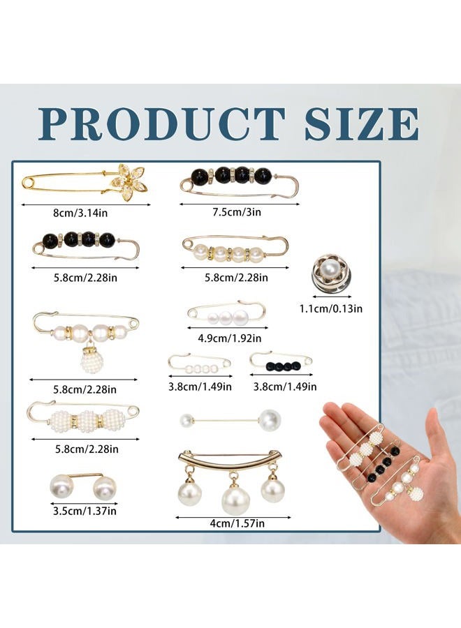 OYANIMO 36 Pcs Pearl Brooch Pins Sweater Shawl Clip Neckline Safety Pin Faux Rhinestones Brooches for Women Clothing Dress Pants Skirt Waist Decoration Accessories - Image 2