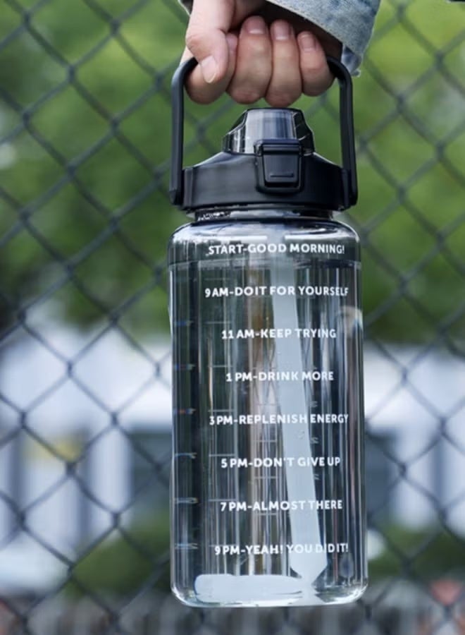 2L Large Capacity Water Bottle, Portable Plastic Water Bottle, Sports Water Bottle, With a Pop-Up Lid and Time Mark Reminder Cream Cup, Used for Outdoor Sports and Fitness-Black - Image 4
