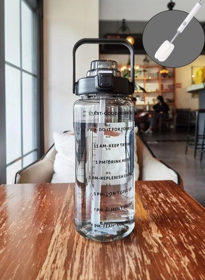 2L Large Capacity Water Bottle, Portable Plastic Water Bottle, Sports Water Bottle, With a Pop-Up Lid and Time Mark Reminder Cream Cup, Used for Outdoor Sports and Fitness-Black - Image 2