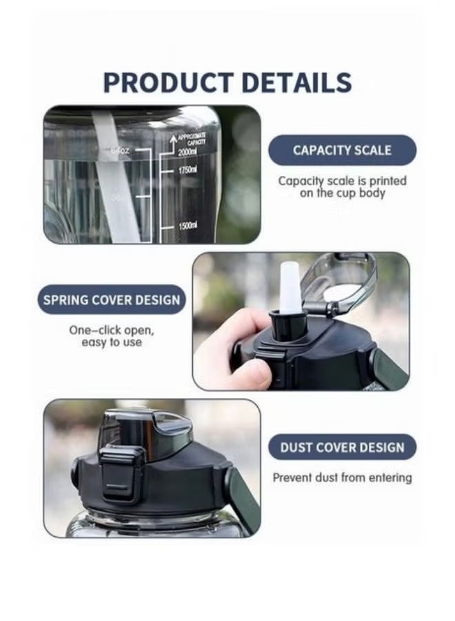 2L Large Capacity Water Bottle, Portable Plastic Water Bottle, Sports Water Bottle, With a Pop-Up Lid and Time Mark Reminder Cream Cup, Used for Outdoor Sports and Fitness-Black - Image 5