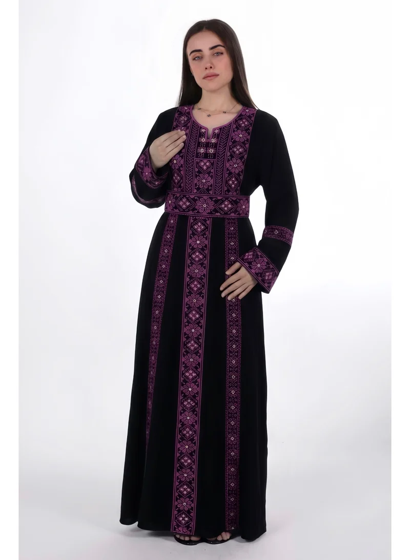 Al Bent Al Sharqieh Black With purple Embroidery women embroidered jalabiya dress for Women | Best Price UAE