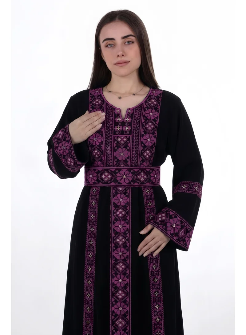 Al Bent Al Sharqieh Black With purple Embroidery women embroidered jalabiya dress for Women | Best Price UAE