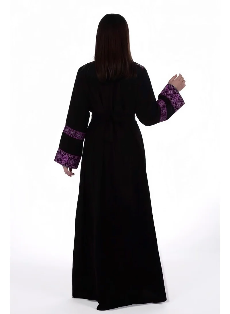 Al Bent Al Sharqieh Black With purple Embroidery women embroidered jalabiya dress for Women | Best Price UAE