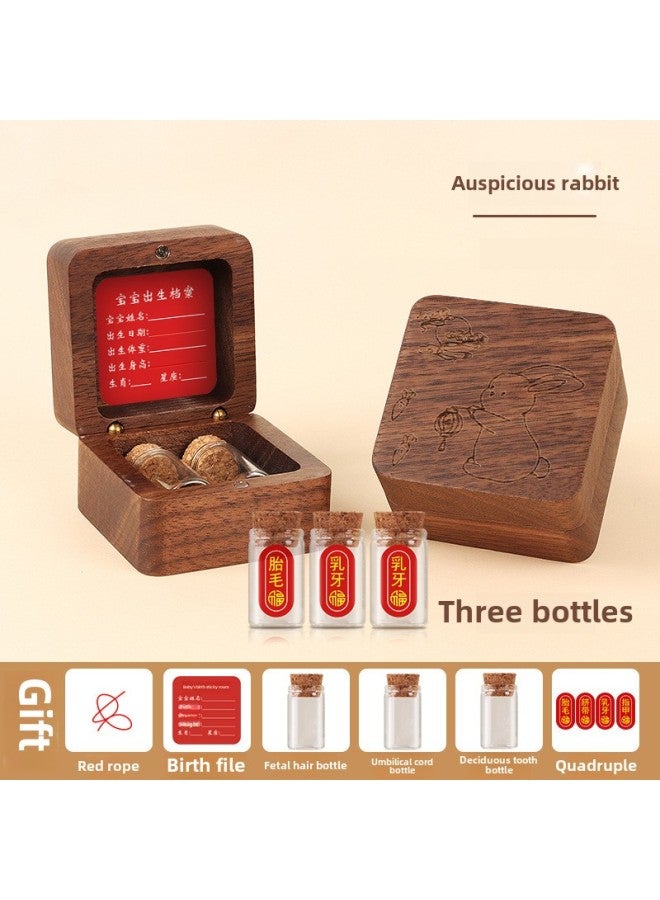 Yiwu Umbilical Cord Collection Box Fetal Hair Souvenir Making Fetal Hair Preservation Bottle Rabbit Baby Navel Baby-Color:3 Bottles + Stickers + Walnut  - Image 1