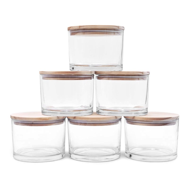 SHOWIN 18 OZ Thick Candle Jars for Making Candles 6 Pcs Empty Jars with Wood Lids for Candle Making Sample ContainerClear