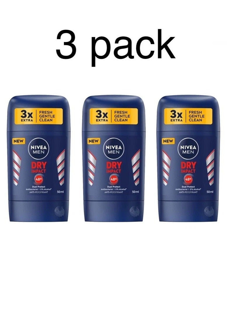 Nivea Dry Impact deodorant stick for men, pack of 3 x 50 ml - lasts 48 hours  (pack of 3) - Image 1