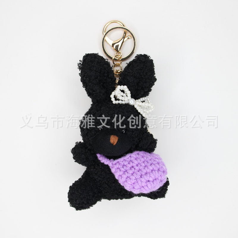 Korean Style Medium 12Cm Curly Rabbit Tiktok Popular Bow Knot Backpack Mobile Phone Pendant Bag Car Ornaments - Image 1