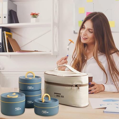 daiDokoro Stainless Steel 4 Insulated Container Lunch Box Set with Thermal Bag & Cutlery for Students/Office/College/Picnic - (Blue, 1940 ML, Pack of 2) - Image 5