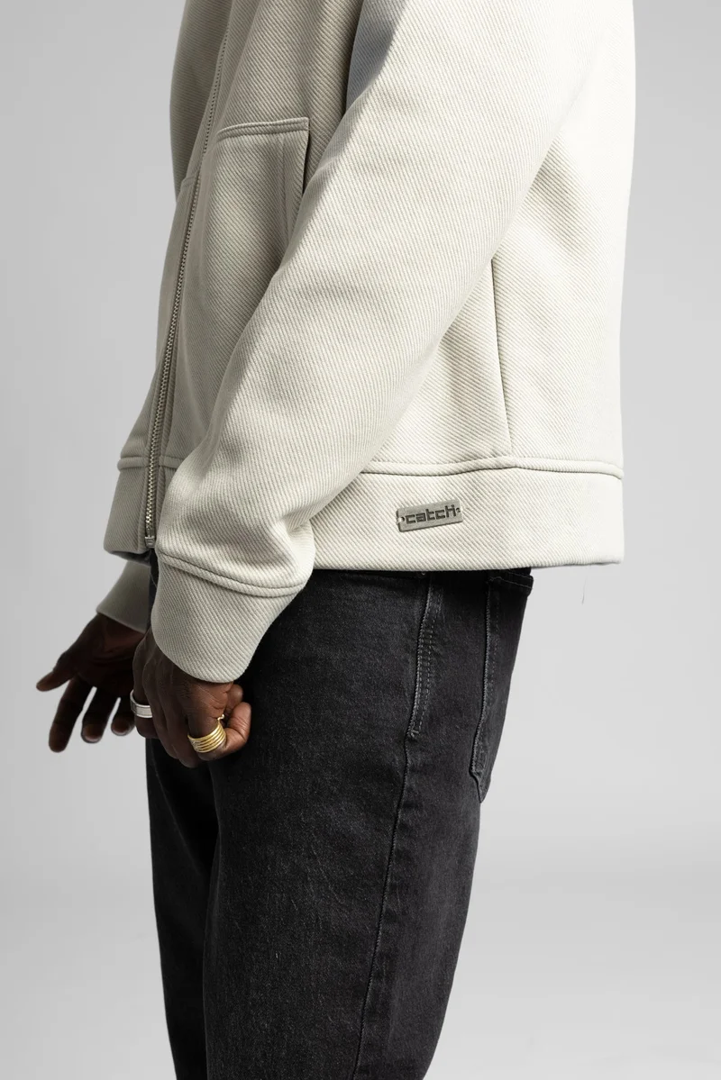 Catch Diagonal Textured Zip-Up Hooded Sweatshirt