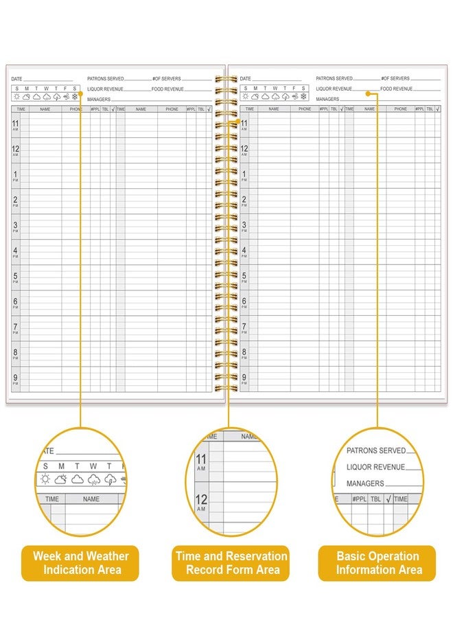 Tuun Fuplan Reservation Book for Restaurant, Table Reservations, Spiral bound Restaurant Dinner Reservations 365 Days 384 Pages, 8.5" x 11", Red - Image 3