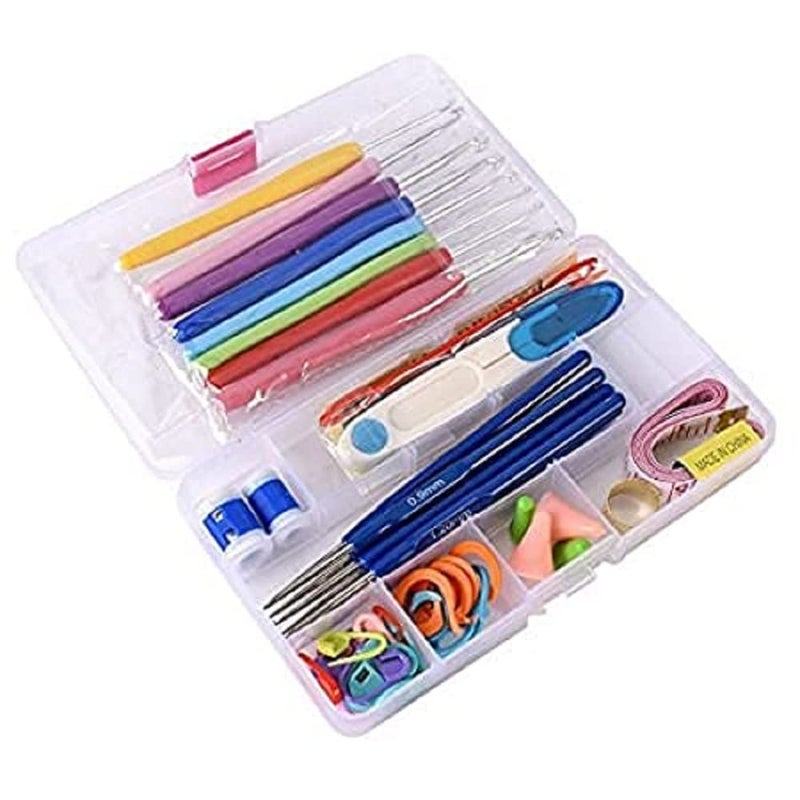 RKPM HOMES RKPM HOMES Needle Arts Crochet Set 51 Pcs Plastic Yarn Sewing Tools Ergonomic Sewing Kit with 16pcs Soft Grip Handles Hooks 06mm6mm 1 Scissor Tape Measure Tools to Knit Hats Socks Sweaters - Image 1