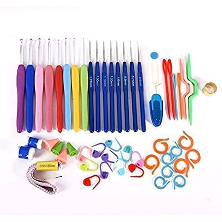 RKPM HOMES RKPM HOMES Needle Arts Crochet Set 51 Pcs Plastic Yarn Sewing Tools Ergonomic Sewing Kit with 16pcs Soft Grip Handles Hooks 06mm6mm 1 Scissor Tape Measure Tools to Knit Hats Socks Sweaters - Image 2