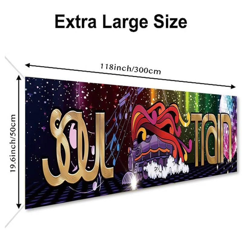 Dotooma 118 X 20 Inches 70S 80S Train Theme Yard Door Banner Sign Disco Party Decoration Banner Neon Light Flash Newborn Baby Show Birthday Party Cake Table Decoration Banner - Image 3