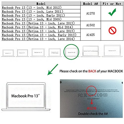 RUBAN Case Compatible with MacBook Pro 13 inch 2012 2011 2010 2009 Release A1278, Plastic Hard Case Shell and Keyboard Cover for Older Version MacBook Pro 13 Inch with CD-ROM - Crystal Clear - Image 2