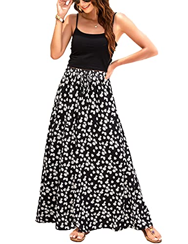 Bluetime Women Casual Long High Waist Chiffon Floral Maxi Skirts Daisy Summer Beach Cover Up Dress (M, Floral9) - Image 1