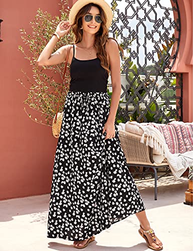 Bluetime Women Casual Long High Waist Chiffon Floral Maxi Skirts Daisy Summer Beach Cover Up Dress (M, Floral9) - Image 2