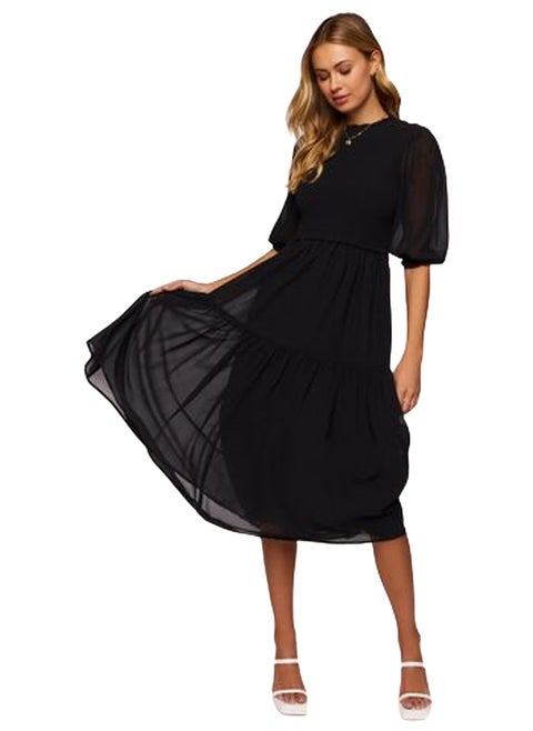 Smocked Chiffon Peasant-Sleeve Dress