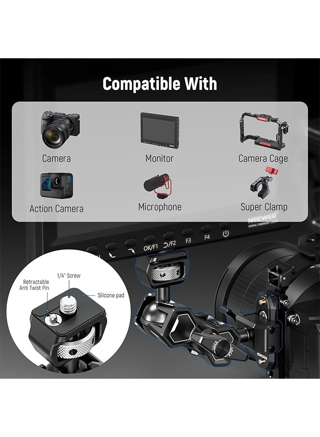 NEEWER Flexible Articulating Magic Arm with Dual Ball Heads, Quick Release NATO Clamp u0026 48mm NATO Rail and 1/4 Screw with Retractable Pin, Camera Monitor Mount Compatible with SmallRig Cage, UA011  - Image 5