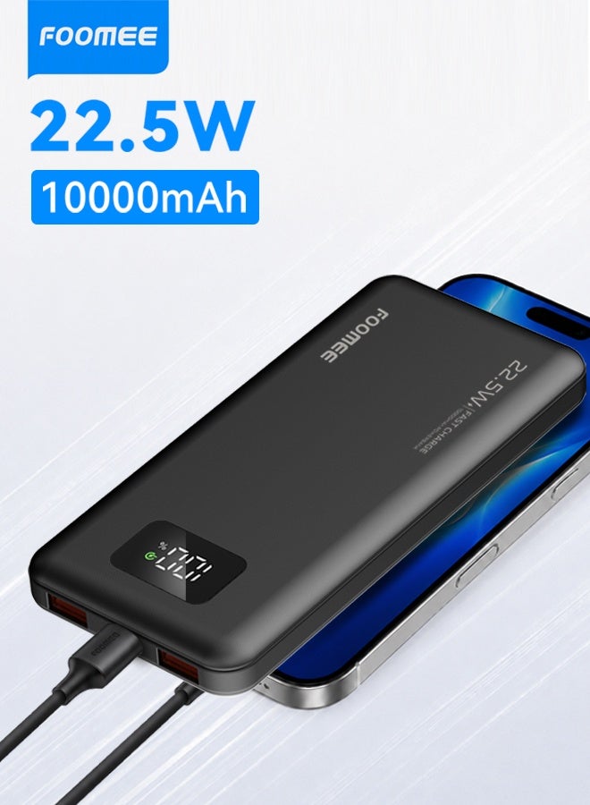 FOOMEE 10000mAh 22.5W Power Bank Fast Charging Portable Charger with 2 USB-A And 1 USB-C Port, Ultra slim design, Digital display, For iPhone 17/16 Series, Samsung, OPPO, vivo, Xiaomi and More - Image 1