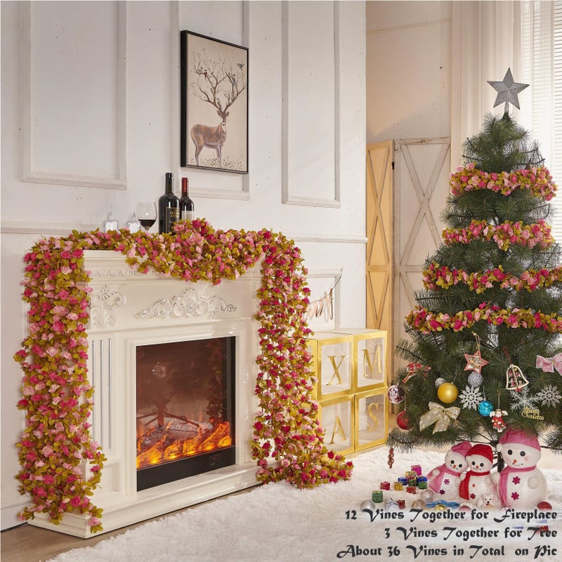 PONKING 8 Pcs x 8.2 ft Flower Garland Artificial Rose Vine Flowers with Green Leaves Hanging Fake Roses Vine for Room Party Home Wedding Birthday Christmas Wall Arch Decor, Fall Purple Flower - Image 4