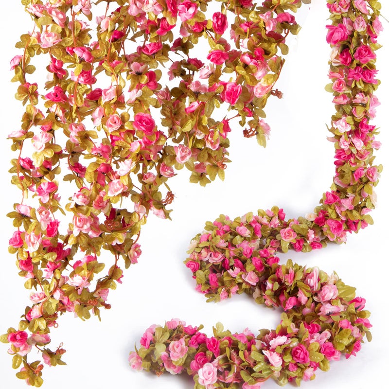 PONKING 8 Pcs x 8.2 ft Flower Garland Artificial Rose Vine Flowers with Green Leaves Hanging Fake Roses Vine for Room Party Home Wedding Birthday Christmas Wall Arch Decor, Fall Purple Flower - Image 1